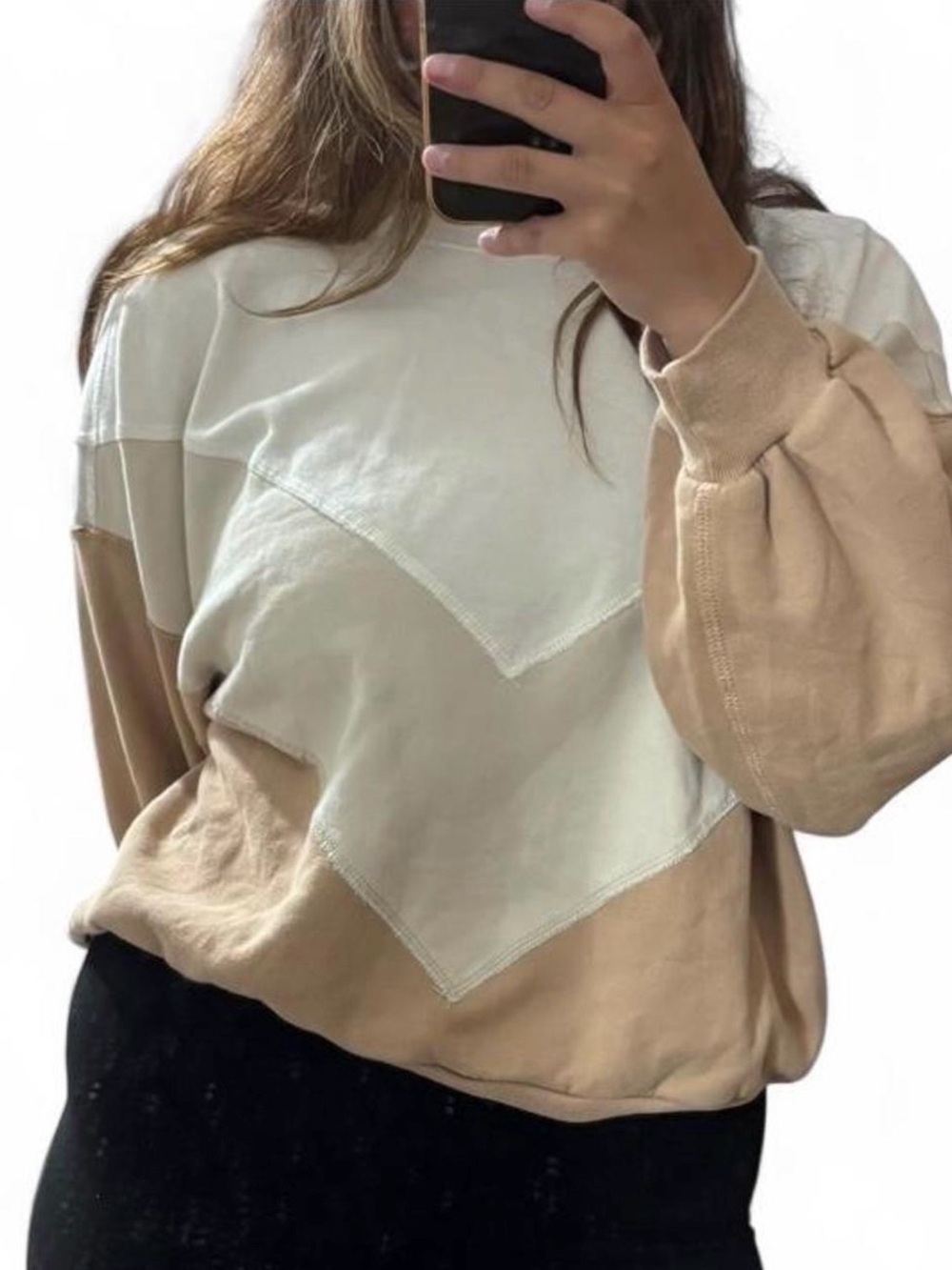 Abercrombie & Fitch Women’s Colorblock Pullover Sweatshirt - Cream & Tan